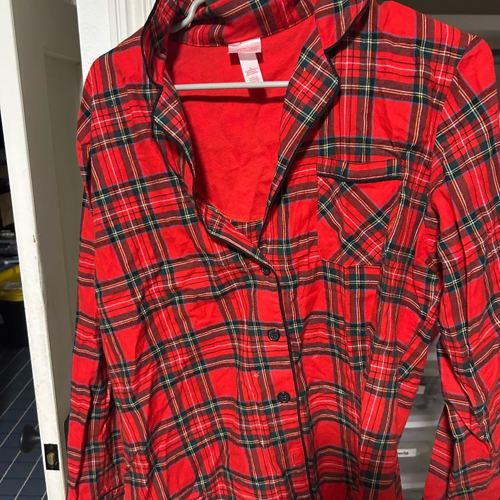 Red Plaid Button-Up Shirt
